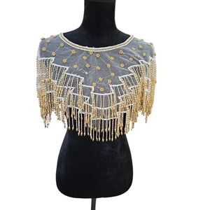 Vintage Gold and Silver Beaded Fringe Capelet